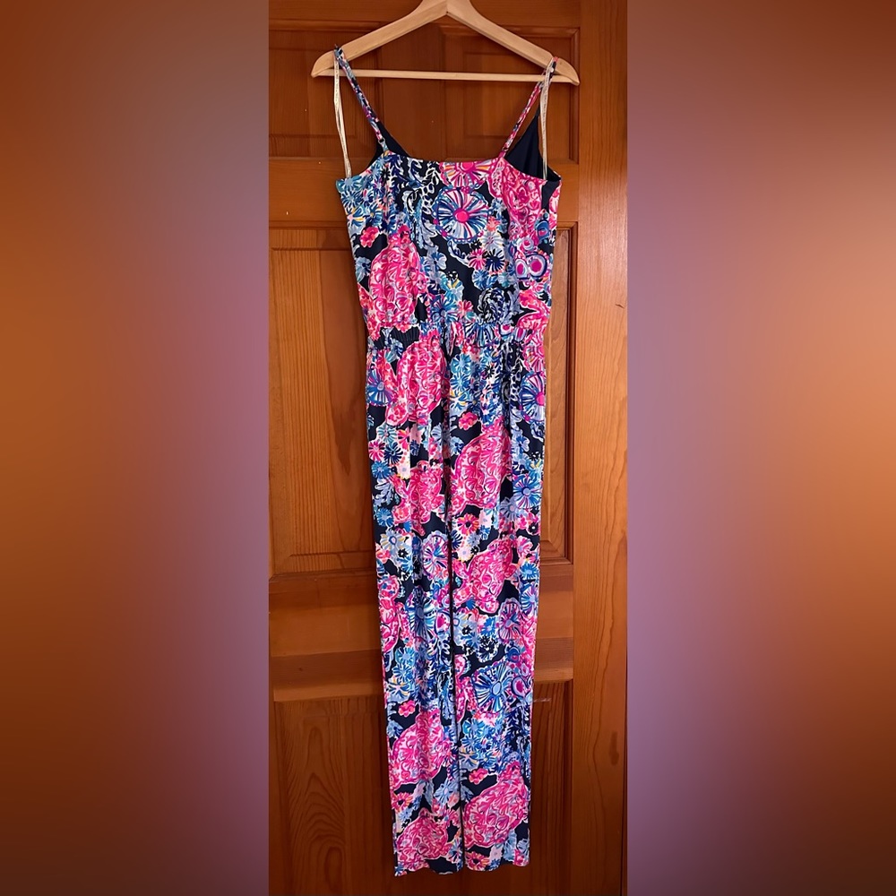 Lilly Pulitzer Dante Jumpsuit - High Tide Navy in Turtle Amazement Blue/Pink NEW - Picture 4 of 16